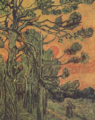 Pine Trees against a Red Sky with Setting Sun (nn04), Vincent Van Gogh